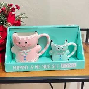 Lang Gingerbread Mommy and Me Ceramic Christmas Pink Blue Mug Set NEW